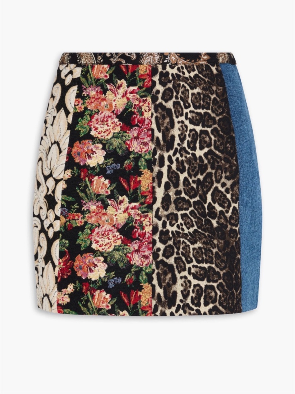 NWT Alice + Olivia Jeans Riley Patchwork Mini Skirt Sz 32